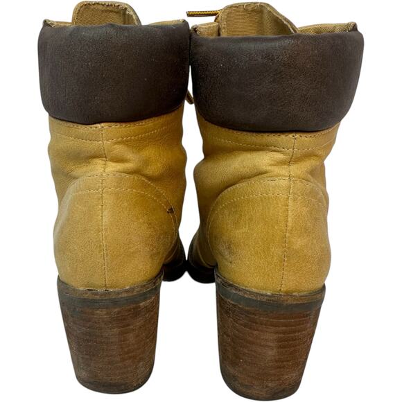 Shoe Cult Nasty Gal Lace Up Boots SZ  6 Tan Granny Western Logger Packer Grunge - Picture 5 of 12